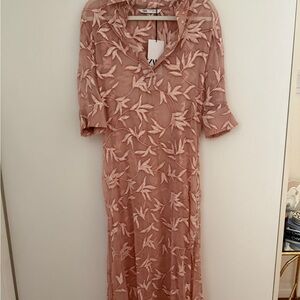 Zara Blush Pink Midi Dress with Floral Pattern